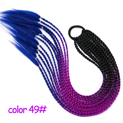 Qp hairSynthetic Ponytail Hairpiece With Rubber Band Hair Ring Chignon 24 inch Box Braid Accessories Hair Extension Colorful