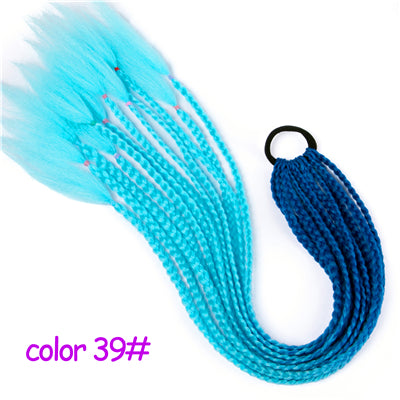 Qp hairSynthetic Ponytail Hairpiece With Rubber Band Hair Ring Chignon 24 inch Box Braid Accessories Hair Extension Colorful