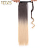 Qp hairVERVES Synthetic Long Straight Wrap Around Clip In Ponytail Hair Extension 22'' Heat Reistan Pony Tail Ombre Fake Hair For Women