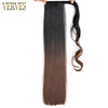 Qp hairVERVES Synthetic Long Straight Wrap Around Clip In Ponytail Hair Extension 22'' Heat Reistan Pony Tail Ombre Fake Hair For Women