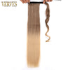 Qp hairVERVES Synthetic Long Straight Wrap Around Clip In Ponytail Hair Extension 22'' Heat Reistan Pony Tail Ombre Fake Hair For Women