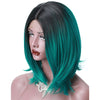 Short Womens Synthetic Lace Front Ombre Wigs Black Green Two Tone Heat Resistant Wigs For African American Women 12 Inch